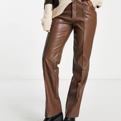 Brown Leather Pants, Nwt. They’re A Us Size 0 But Were Too Long For Me. Waist Fits Fine (I’m A 24-25 Inch) But I’m 5’1” And It Was Around 2 Inches Too Long Without Shoes. Brown Leather Pants, Straight Cut Pants, Sheepskin Jacket, Straight Trousers, Knitted Tshirt, Leather Leggings, Straight Pants, Jeans For Sale, Leggings Shop