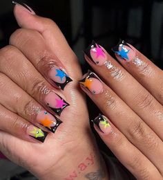 Punk Nails, French Tip Acrylic Nails, Nail Arts, Dope Nail Designs, Short Square Acrylic Nails