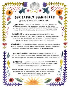 a poster with the words our family manifesto