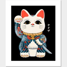 Maneki Neko Japanese Mob Yakuza Tattoo -- Choose from our vast selection of art prints and posters to match with your desired size to make the perfect print or poster. Pick your favorite: Movies, TV Shows, Art, and so much more! Available in mini, small, medium, large, and extra-large depending on the design. For men, women, and children. Perfect for decoration. Tattoo Posters, Yakuza Tattoo, Maneki Neko, Lucky Cat, Animal Art, Tattoo Designs, Print Design, Japan, Tattoos