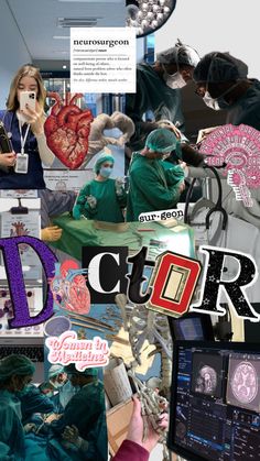 collage of doctors and medical personnel in an operating room with the words ctoror on it