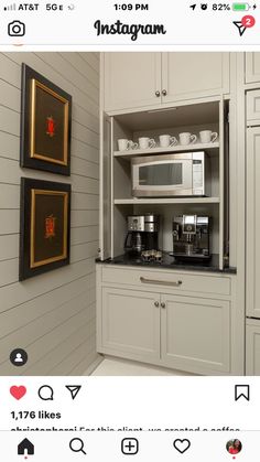 an instagram page with two framed pictures on the wall and a coffee maker in the corner