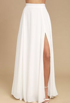 White Skirt Outfits, Georgette Skirt, Long Skirt Outfits, High Waisted Maxi Skirt, Rock Outfit, White Maxi, White Skirt, Skirt Design, Ladies Dress Design