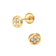 Mother Pearl Flower Mini Stud Earrings - SHOPKURY.COM Luxury Gold Round Flower Earrings, Luxury Round Gold Flower Earrings, Pearl Inlay, Mini Studs, Kids Earrings, Pearl Flower, Mother Pearl, Jewelry Inspiration, Screw