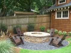 a fire pit in the middle of a yard