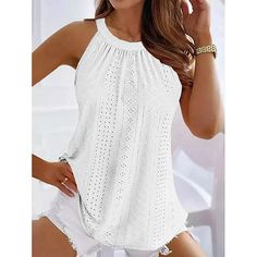 Season:Summer; Sleeve Length:Short Sleeve; Gender:Women's; Style:Bohemia,Beach; Tops Type:Lace Shirt,Boho Shirt; Occasion:Daily,Vacation; Design:Lace; Neckline:Crew Neck; Front page:FF; Listing Date:04/12/2024 Sleeveless Stretch Tops For Summer, Sleeveless Stretch Tank Top For Summer, Stretch Sleeveless Tank Top For Summer, Summer Stretch Tank Top, Summer Stretch Sleeveless Tank Top, Summer Stretch Sleeveless Camisole, Solid Halter Neck Tank Top For Summer, Summer Stretch Halter Neck Camisole, Stretch Sleeveless Blouse Camisole For Summer