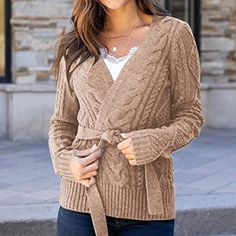 New Tan Brown Long Sleeve Belted Cardigan Cable Knit Sweater Belted. New Without Tags. Laid Flat Appr 22 Inches Chest, 28 Length. Size Xl Beige Wrap Cardigan For Fall, Casual Wrap Sweater For Winter, Casual Wrap Cardigan For Fall, V-neck Cardigan For Fall, Knitted Wrap Sweater For Fall, Casual Wrap Sweater For Fall, Casual Knitted Wrap Cardigan, Casual Fall Wrap Sweater, Knit Wrap Cardigan