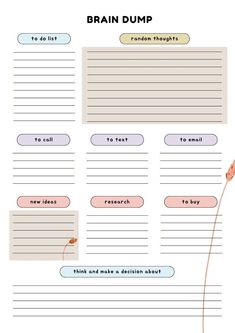 the brain dump worksheet is filled with information for children to learn how to use it