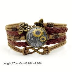 Wrap Bracelet, Brand New. Vintage Leather Bracelet Gift, Vintage Leather Bracelet For Gift, Retro Adjustable Brown Jewelry, Retro Brown Adjustable Jewelry, Brown Adjustable Flower Bracelet, Brown Flower-shaped Jewelry For Spring, Brown Floral Jewelry For Spring, Adjustable Brown Jewelry For Spring, Brown Leather Round Bracelet Gift