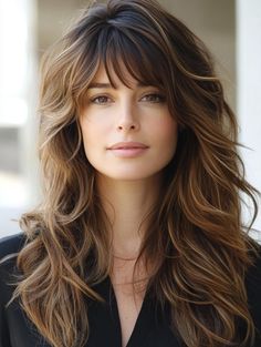 Discover Stunning Long Layered Hair with Bangs Ideas: Transform Your Look with These Trendy Styles Waist Length Hair With Layers, Layered Hair Medium With Bangs, Hairstyles For Long Hair With Bangs, Thick Hair Bangs, Medium Length With Bangs, Long Bob Hairstyles For Thick Hair, Long Layered Hair With Bangs, Laura Ann, Bangs Ideas