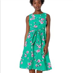 With Bold Floral Print Features This Petite Sleeveless Tie Front Dress With Button(Faux) Detail On Skirt By Jessica Howard. Zipper Back. Lined. Waist Is Approx 31”. No Stretch. Belt Is Not Removable. Sleeveless Floral Print Midi Dress For Work, Sleeveless Midi Dress With Floral Print For Work, Green Sleeveless Midi Dress For Daywear, Green Midi Sleeveless Dress For Daywear, Green Sleeveless Dress For Daywear, Green Sleeveless Daywear Dress, Chic Green Sleeveless Daywear Dress, Chic Green Sleeveless Dress For Daywear, Chic Green Sleeveless Day Dress