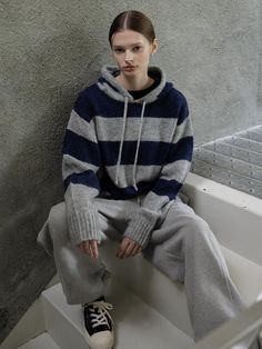 Composition : 30% mohair, 30% wool, 40% nylonColor : navyCountry of Origin : China Striped Hoodie, Knitwear, Composition, China, Wool, Navy, Knitting, The Originals, Clothes For Women