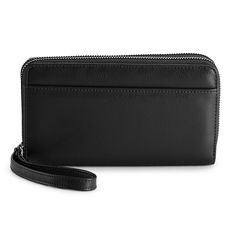 Stay organized on-the-go with this Elowen Double Zip RFID-Blocking Wristlet. Stay organized on-the-go with this Elowen Double Zip RFID-Blocking Wristlet. DETAILS Wristlet 4.5"H x 7.5"W x 1.5"D 6-in. removable wrist strap Zipper closure Silver-tone hardware Interior: 3 pockets, 12 card slots RFID-blocking technology safeguards credit & debit cards from unauthorized scanningCONSTRUCTION & CARE Manmade body, polyester backing Nylon lining Spot clean Imported Size: One Size. Color: Black. Gender: fe Black Wallets With Wrist Strap For Everyday Use, Black Rectangular Wristlet With Zipper Closure, Black Zipper Pouch Wristlet For Travel, Black Travel Wristlet With Wrist Strap, Black Wristlet With Wrist Strap For Travel, Black Travel Wristlet With Cell Phone Pocket, Travel Black Wristlet With Cell Phone Pocket, Black Wristlet With Cell Phone Pocket For Everyday, Black Wristlet With Card Slots For Everyday Use