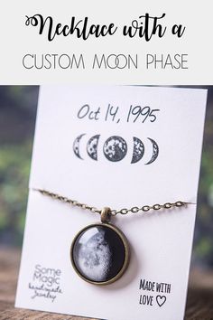 Custom moon phase necklace, custom birth moon, personalized necklace, moon necklace, personalized jewelry, personalized gift, custom jewelry Moon Phase Jewelry For Mother's Day, Adjustable Personalized Moon-shaped Jewelry, Personalized Adjustable Moon Shaped Jewelry, Moon Shaped Necklace With Moon Print For Gift, Moon Print Moon Shaped Necklace For Gift, Moon Print Moon Shaped Necklace Gift, Moon Print Moon-shaped Necklace Gift, Moon Print Necklace Perfect For Gifts, Vintage Moon Shaped Necklace For Gift