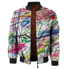 He Confuses Me Bomber Jacket – Fresh Hoods Multicolor Graffiti Print Outerwear For Streetwear, Artistic Winter Outerwear For Streetwear, Artistic Winter Streetwear Outerwear, Multicolor Graffiti Print Winter Outerwear, Artsy Long Sleeve Outerwear With Graphic Print, Artsy Multicolor Long Sleeve Outerwear, Artistic Multicolor Long Sleeve Outerwear, Artistic Graffiti Print Outerwear For Streetwear, Multicolor Graphic Print Outerwear For Streetwear