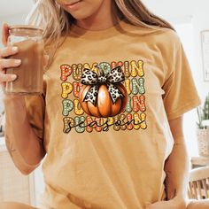 Leopard Pumpkin Season Shirt Casual Leopard Print T-shirt For Fall, Cute Fall T-shirt With Screen Print, Fall Leopard Print Graphic T-shirt, Fall Leopard Print Cotton Tops, Leopard Print Cotton Tops For Fall, Fall Leopard Print Tops With Letter Design, Fall Leopard Print Top With Letter Details, Trendy Brown T-shirt For Fall, Leopard Pumpkin