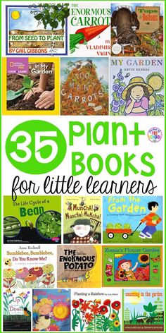 the book cover for 35 plant books for little learners with pictures of plants and animals