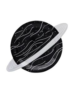 a black and white plate with saturn on it