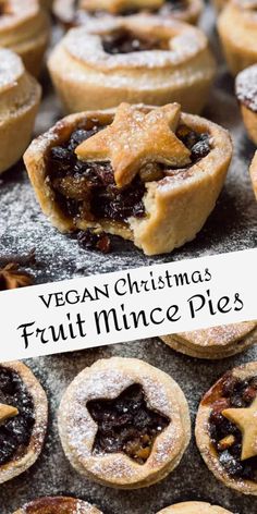 vegan christmas fruit mince pies on a baking sheet with text overlay