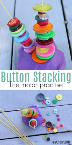 button stacking fine motor practice for toddlers