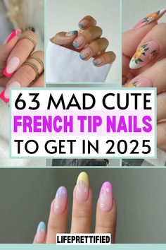 Summer nails 2025, short french tip nails, french tip nails with color, cute french tip nails, french tip nails with glitter, nails 2025 summer, tropical nails, beachy nails.