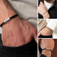 #custombracelet #engravedbracelet #mensbracelet #mensjewelry #personalizebracelet #mensgift #personalizedmens #custommens #engravedmens #husbandgift #boyfriendgift #men'snamebracelet #personalizedleather Engraved Black Bracelets For Anniversary, Elegant Engraved Bracelets For Father's Day, Elegant Adjustable Leather Bracelet For Father's Day, Elegant Black Engraved Name Bracelet, Minimalist Black Name Bracelet As Personalized Gift, Classic Black Engraved Bracelets, Everyday Black Jewelry With Engraving Option, Black Engraved Name Bracelet For Anniversary, Father's Day Engraved Stainless Steel Name Bracelet