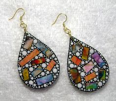 These beautiful earrings are hand painted and one-of-a-kind!! They measure 2.5" x 1 1/4" and 1/8" thick. Super colorful and a great addition to your collection. Gold ear wires finish off the artwork. A Great gift item for any occasion!! Unique Handmade Multicolor Teardrop Earrings, Multicolor Hand Painted Drop Earrings, Colorful Hand-painted Drop Earrings, Colorful Hand Painted Drop Earrings, Artistic Multicolor Teardrop Earrings, Artsy Multicolor Pierced Earrings, Unique Multicolor Teardrop Earrings For Gift, Artistic Hand Painted White Earrings, Hand Painted Multicolor Dangle Earrings