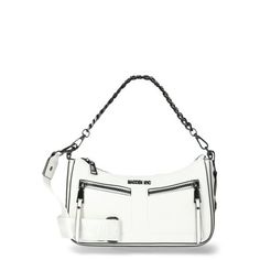 This Madden NYC Women's Double Front Pocket Crossbody in Off White is the perfect addition to your Fall wardrobe! This bag is 100% polyurethane and has one main zippered compartment, one interior zipper pocket, two exterior zipper pockets plus a small zippered removeable pouch. This bag features an adjustable crossbody strap with Madden NYC logo embroidered detailing so you can find fit your perfect fit! The chain detailing hangs from both sides of this bag but can also be removed based on your Nyc Logo, Madden Nyc, Fall Wardrobe, Crossbody Strap, Logo Embroidered, Cloth Bags, Handbag Accessories, Cross Body Handbags, Front Pocket