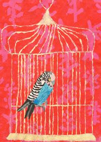 a drawing of a bird in a cage