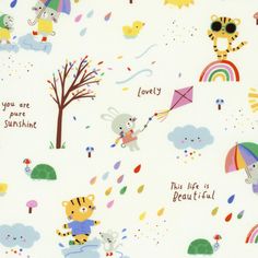 children's wallpaper with cartoon animals and rainbows