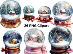 christmas snow globes with houses and trees in them