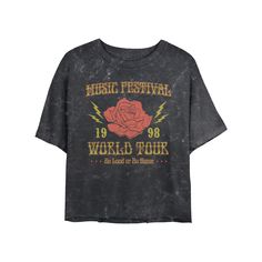 Rock your look in this Juniors' Music Festival 1998 World Tour Cropped Graphic Tee. FEATURES Short sleeves CrewneckFABRIC & CARE Cotton Machine wash Imported Size: X Large. Color: Black. Gender: female. Age Group: adult. Cropped Graphic Tees, World Tour, Music Festival, Gender Female, Graphic Tee, Age Group, Graphic Tees, Short Sleeves, Size Medium