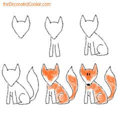 some drawings of foxes with hearts on them