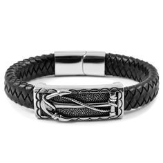 * Soft braided leather
 * Detailed anchor design
 * Simple secure clasp
 * Comes in gift pouch Wooden Jewelry Stand, Leather Anchor Bracelet, Multi Wrap Bracelet, Anchor Pendant, Snake Leather, Anchor Bracelet, Braided Leather Bracelet, Pearl Leather, Mens Leather Bracelet