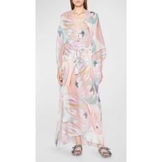 Etro Abito Mare Kaftan Maxi Dress Women'S 46 It/10 Us Multicolor V-Neck L/S Etro Abito Mare Kaftan Maxi Dress Women's 46 It/10 Us Multicolor V-Neck L/S Retail: $1,550.00 This Beautiful Etro Abito Mare Kaftan Maxi Dress Is Perfect For Your Next Beach Or Casual Outing. The Dress Features A Stunning Brushstroke Pattern In Vibrant Multicolor, Made Of 100% Polyester Chiffon Material. With A Flattering V-Neckline And Sleeveless Design, It's Suitable For All Body Types And Occasions. The Dress Is Chic Multicolor Spring Kaftan, Multicolor Flowy V-neck Cover-up, Chic Multicolor V-neck Cover-up, Multicolor V-neck Spring Cover-up, Spring Multicolor V-neck Cover-up, Multicolor Maxi Length V-neck Dress For Vacation, Multicolor V-neck Beach Cover-up Dress, Bohemian V-neck Cover-up For Daywear, Spring V-neck Printed Kaftan