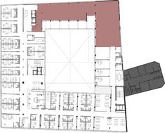 the floor plan for an office building with multiple floors and several rooms, including two large windows