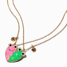 Claire's Best Friends Frog Glow in the Dark Split Heart Pendant Necklaces - 2 Pack Cute Heart Pendant Jewelry For Friendship, Playful Heart-shaped Gold Jewelry, Cute Gold Friendship Necklace, Personalized Green Jewelry For Best Friend Gift, Frogs On A Log, Friends Necklace, Best Friend Bracelets, Can Lids, Best Friend Necklaces