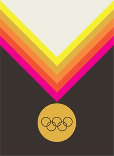 an olympic medal with three rings on it's side and four colors in the background