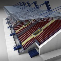 an artist's rendering of the interior of a stadium with red and yellow seats