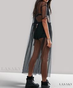 Lasaky - Sheer Mesh Blouse Look Grunge, Look Festival, Tulle Maxi Skirt, Transparent Dress, Sheer Maxi Dress, Mesh Tops, Long Beach Dress, Mesh Blouse, Rave Outfit