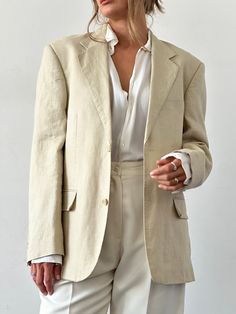 Vintage Pure Linen Single Breasted Blazer - 42R/L - SYLK Job Interview Outfit, Interview Outfits, Neutral Outfits, Single Breasted Blazer, Interview Outfit, Colour Beige, Beige Fabric, Neutral Outfit, Breasted Blazer