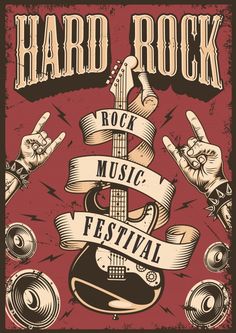 an old poster with the words hard rock and music festival written in different languages on it