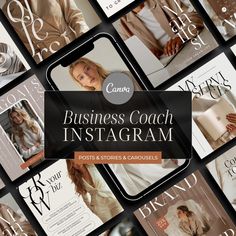 the business coach instagram is displayed in many different styles and colors, including white