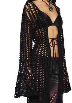 Crochet Witch Outfit, Goth Crochet Top, Whimsigothic Outfits, Crochet Flare Sleeve, Outfit Claims, Eclectic Townhouse, Festival Jackets, Witchy Crochet, Gothic Crochet