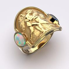 Indulge in luxury with the Love And Psyche Gold Ring. Crafted in ancient style from 14k or 18k solid gold, this Italian-made ring features two natural welo opals that add a touch of elegance and sophistication. Perfect for those with refined taste. 18mm wide on the top, 4,2 mm wide on the bottom side 14k or 18k Gold 0.5 Ct Welo Opal - Dimensions (mm) 7 x 5 x 2,5mm 0.5 Ct Smoked Welo Opal - Dimensions (mm) 7 x 5 x 2,5mm Neutral Jewelry, Love And, Jeweled Earrings, Italian Jewelry, Ring Pendant Necklace, Top 4, Welo Opal, Engagement Ring Wedding Band, Men's Rings