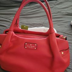 Kate Spade Red Handbag Nwt Red Satchel With Detachable Strap For Errands, Kate Spade Bag For Errands, Red Satchel With Removable Pouch For Shopping, Red Top Handle Satchel For Errands, Kate Spade Double Handle Satchel For Errands, Kate Spade Satchel Bags With Handles, Red Satchel With Top Carry Handle For Shopping, Red Satchel With Gold-tone Hardware For Errands, Red Bags With Gold-tone Hardware For Errands