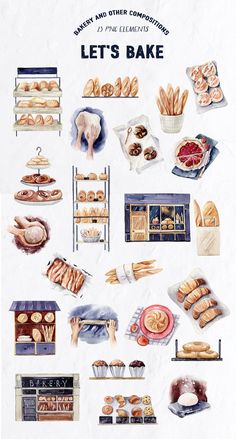 a poster with different types of breads and pastries on it's sides