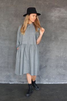 "Romantic grey dress perfect with massive boots. Wool 50% Polyeser 48% Spandex 2% Modern design High-quality material Hand-made item Model is 175cm/ 5'9\" height and is wearing size S. Care Machine Wash Cold / 30 degree Hand Wash Cold Dry cleaning Cool iron Size guide S Bust: 86-89cm, Waist: 66-69cm, Hips: 94-97cm M Bust: 90-93cm, Waist: 70-73cm, Hips: 98-101cm L Bust: 94-102cm, Waist: 74-82cm, Hips: 102-109cm XL size available, contact us PM and send us your measurements :) Love. Visit our ETSY Black Transparent Dress, Grey Romantic, Grey Wool Dress, Loose Black Dress, Black Plus Size Dress, Maternity Shirt Dress, Asymmetrical Black Dress, Maternity Long Dress, Transparent Dress