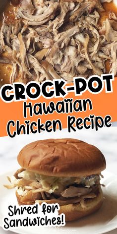 This Crockpot Hawaiian Chicken is perfect for shredding to make sandwiches with. It is loaded with sweet and savory flavors!  This easy dinner idea is an absolute breeze to make in your crockpot. It is the perfect easy dinner recipe for busy days. Hawaiian Chicken Sandwiches, Easy Dump And Go Crockpot, Slow Cooker Hawaiian Chicken, Hawaiian Chicken Sandwich, Dump And Go Crockpot, Sandwich Recipe Videos, Hawaiian Chicken Crockpot, Sweet Hawaiian Crockpot Chicken Recipe, Shredded Chicken Sandwiches