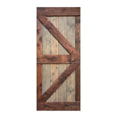 an open wooden door with two planks on the bottom and one panel in the middle